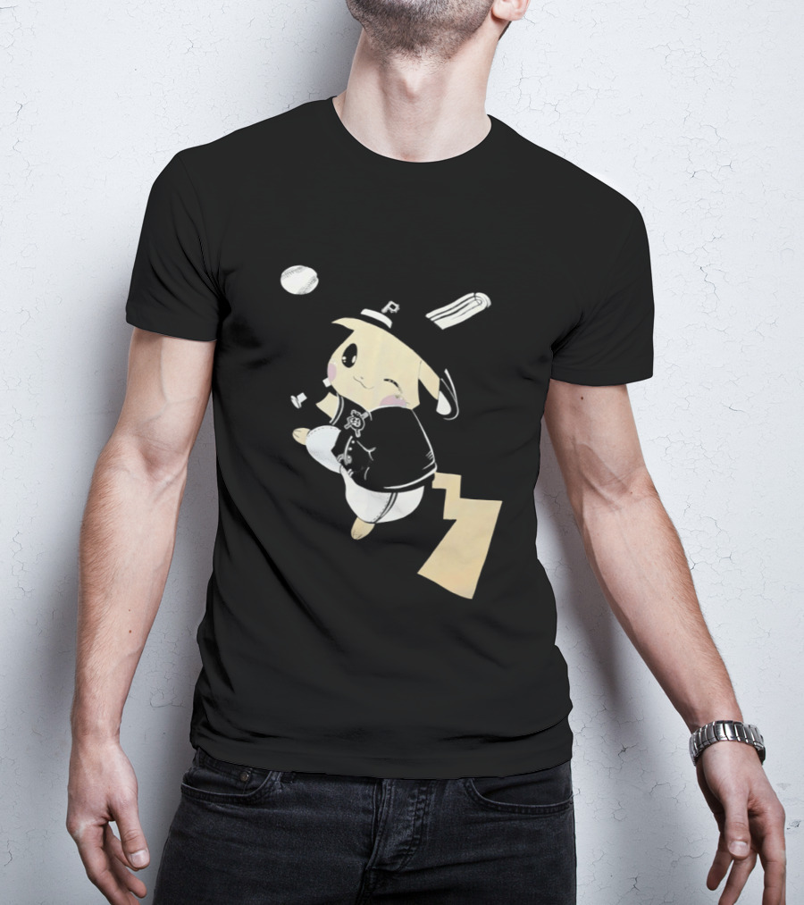 Pokemon Pittsburgh Pirates Baseball Collaboration Pikachu Pitching T-Shirt
