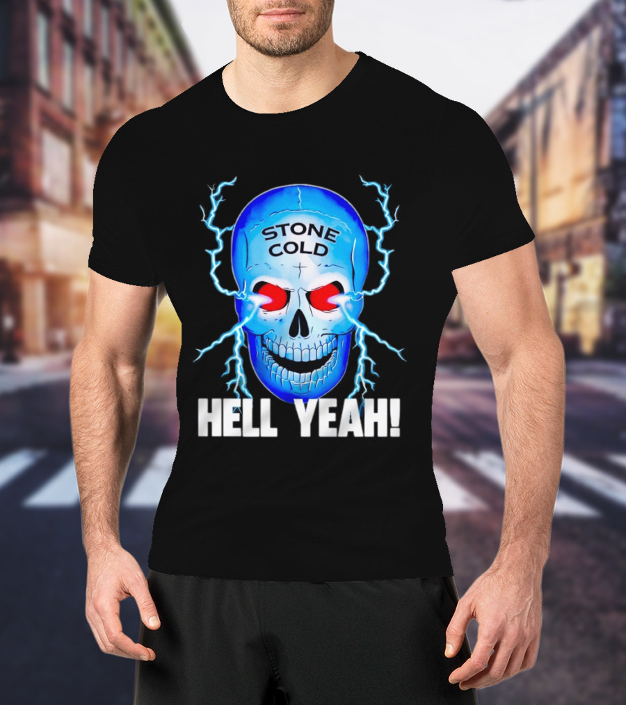 Stone Cold Steve Austin Skull Hell Yeah Electric Blue Lightning T-Shirt