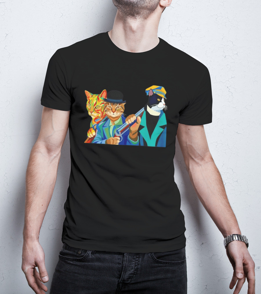 Three Cats Jazz Band Colorful Feline Musicians With Suits And Instruments T-Shirt