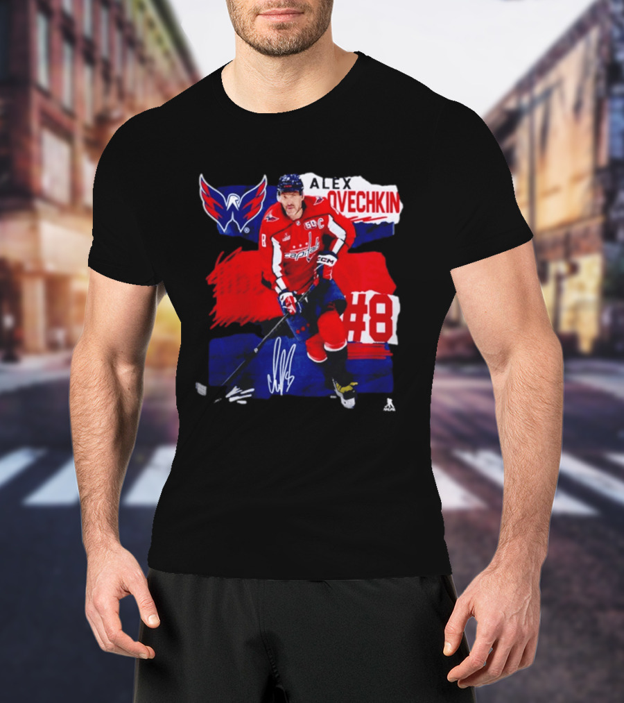 Washington Capitals Alex Ovechkin #8 Hockey Signature T-Shirt