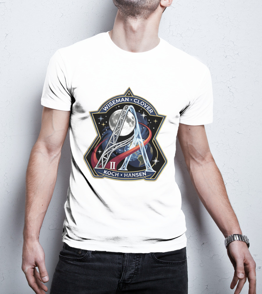 Wiseman Clover Koch Hansen Artemis II Mission Patch With Moon And Earth Galaxy T-Shirt