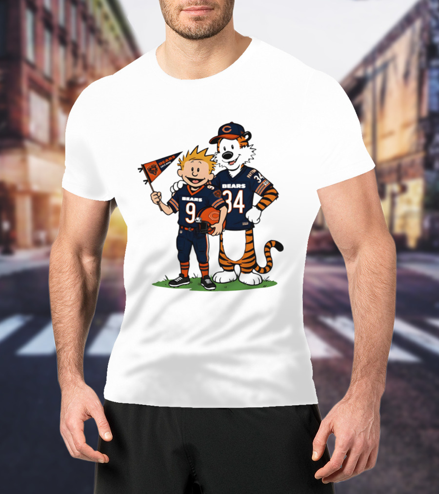 Calvin Hobbes Bears 9 34 Football Fan Outfit T-Shirt