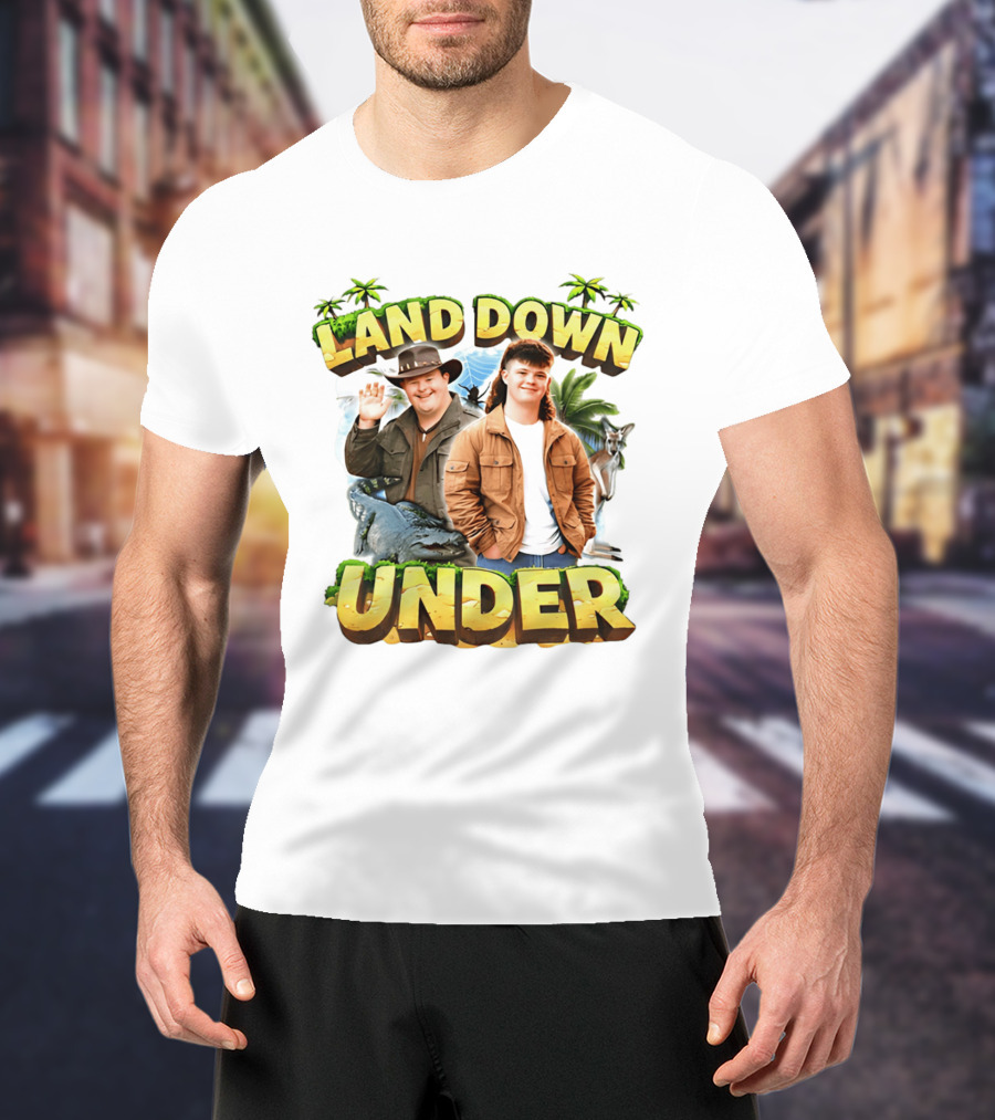Land Down Under Crocodile And Kangaroo Theme Australia T-Shirt