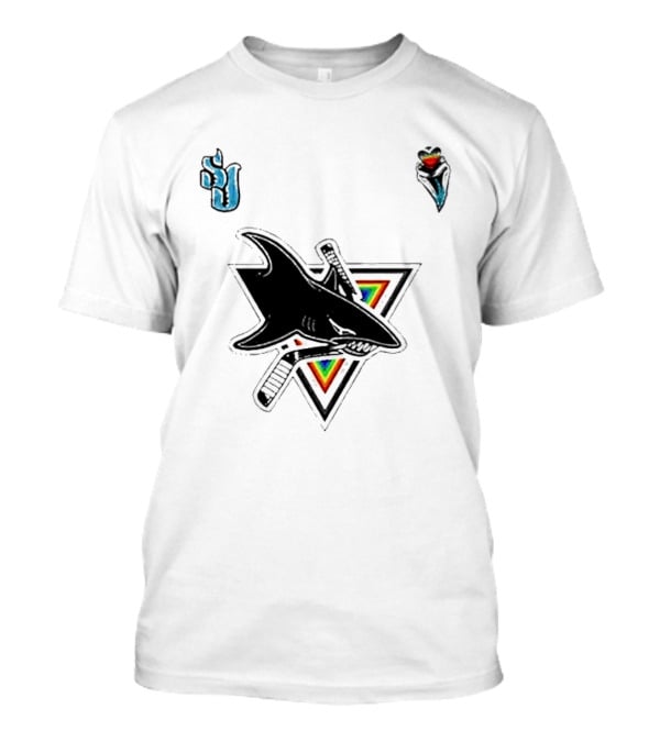 San Jose Sharks Pride Night 2026 Team Logo With Rainbow Accents T-Shirt