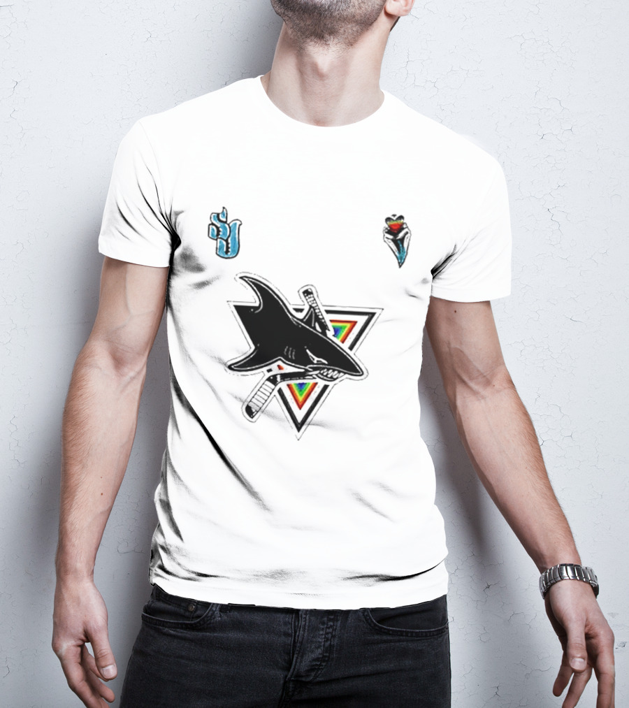 San Jose Sharks Pride Night 2026 Team Logo With Rainbow Accents T-Shirt