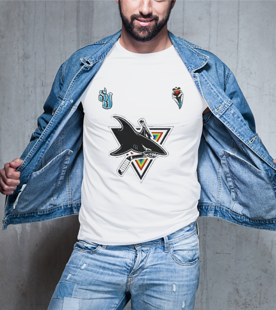 San Jose Sharks Pride Night 2026 Team Logo With Rainbow Accents T-Shirt