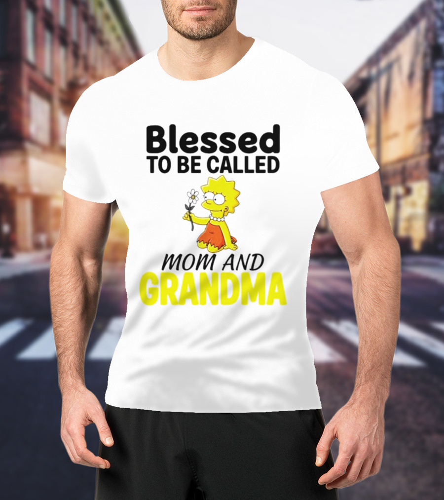 Blessed To Be Called Mom And Grandma Simpsons Character Holding Flower T-Shirt