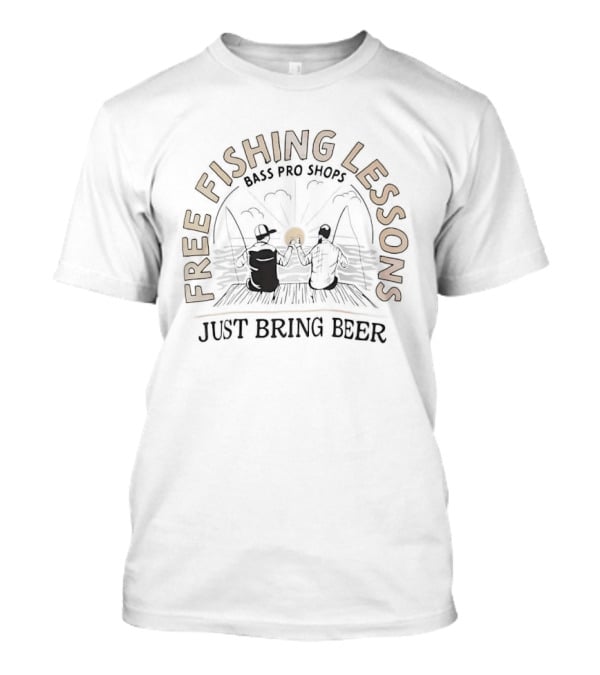 Free Fishing Lessons Bring Beer Lake Dock Scene T-Shirt