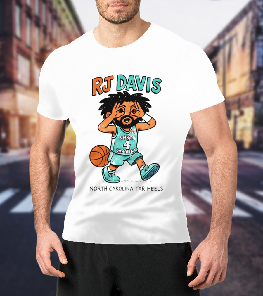 RJ Davis North Carolina Tar Heels Number 4 Basketball Caricature T-Shirt