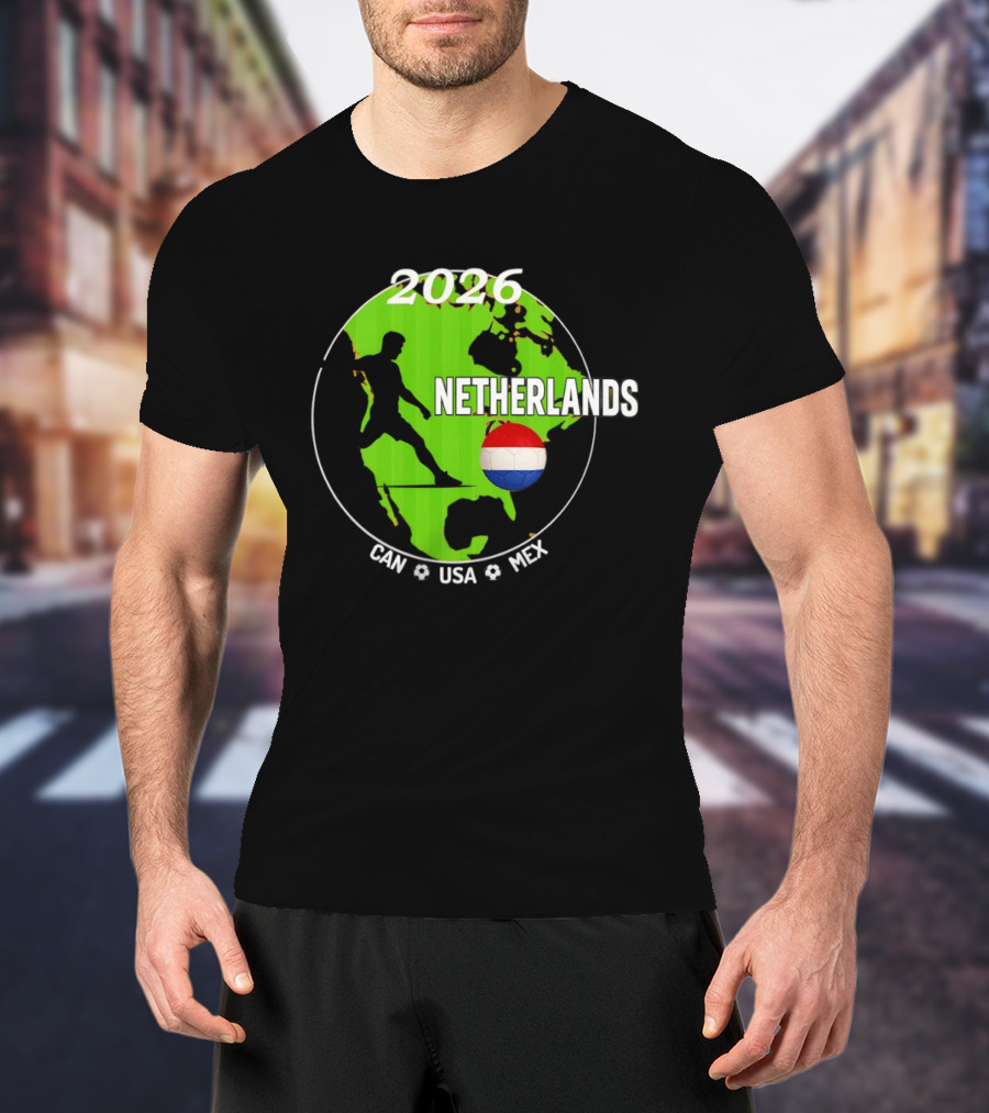 Netherlands Football 2026 CAN USA MEX World Cup Map Soccer Ball T-Shirt
