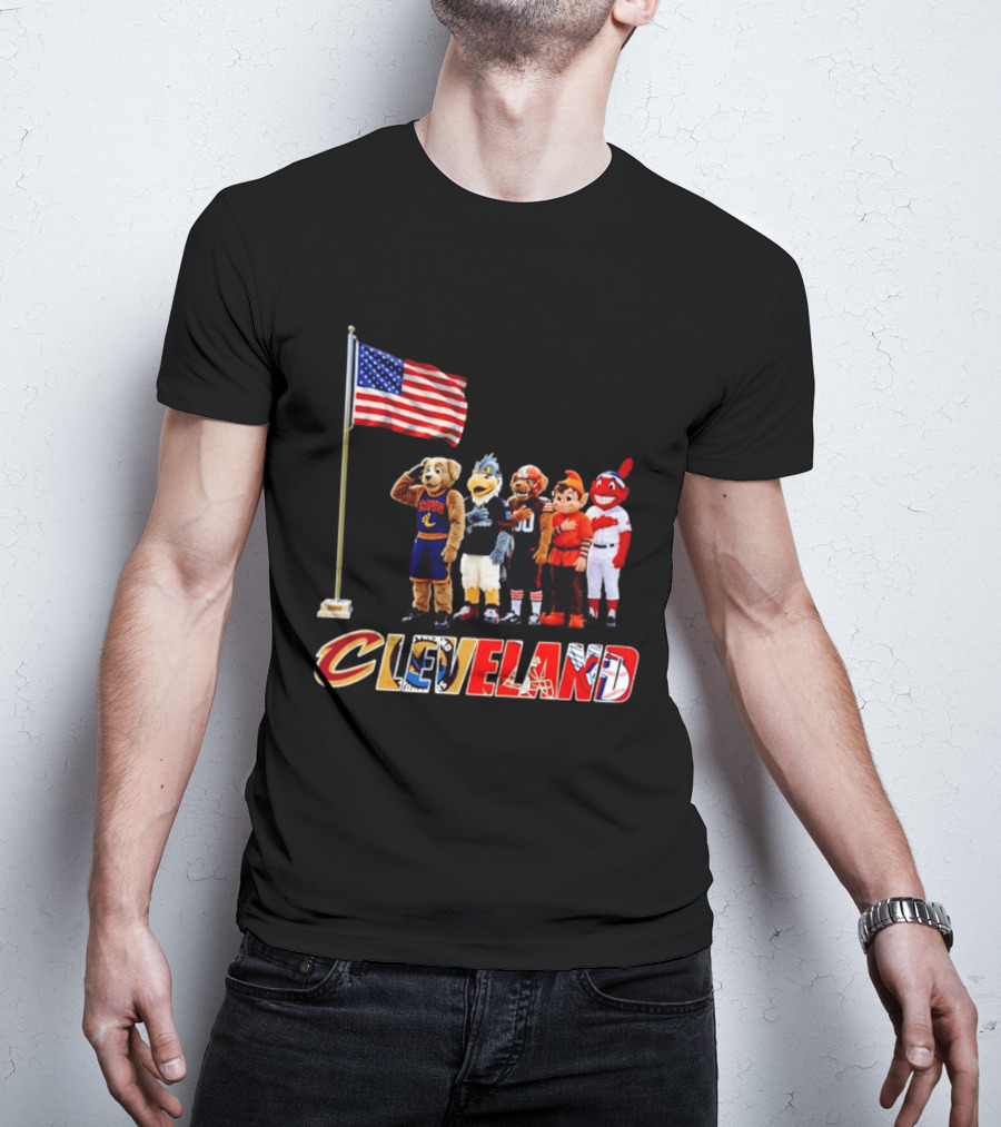 Cleveland Sports Mascots Salute The American Flag 2026 T-Shirt