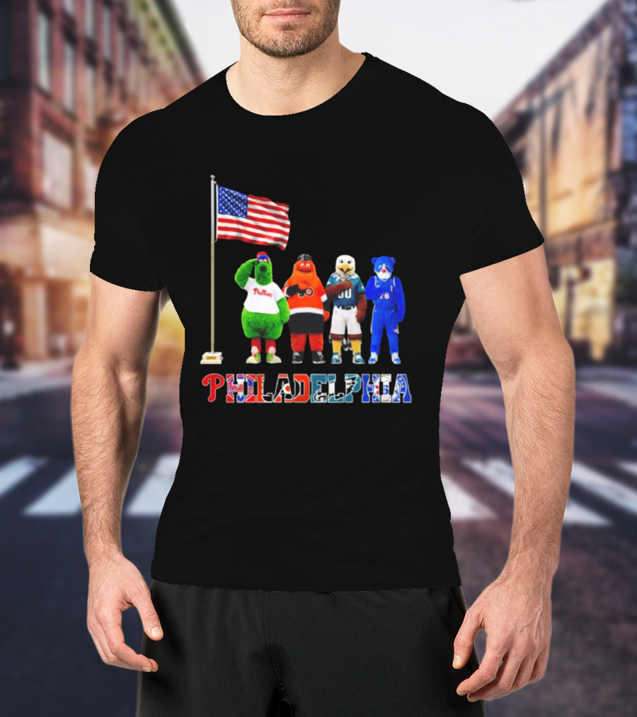 Philadelphia Mascots Saluting The American Flag T-Shirt