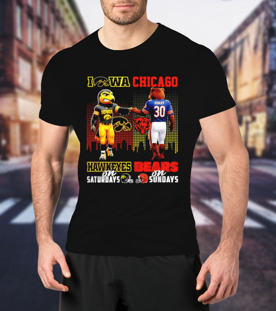 Iowa Hawkeyes Saturdays Chicago Bears Sundays City Skyline T-Shirt