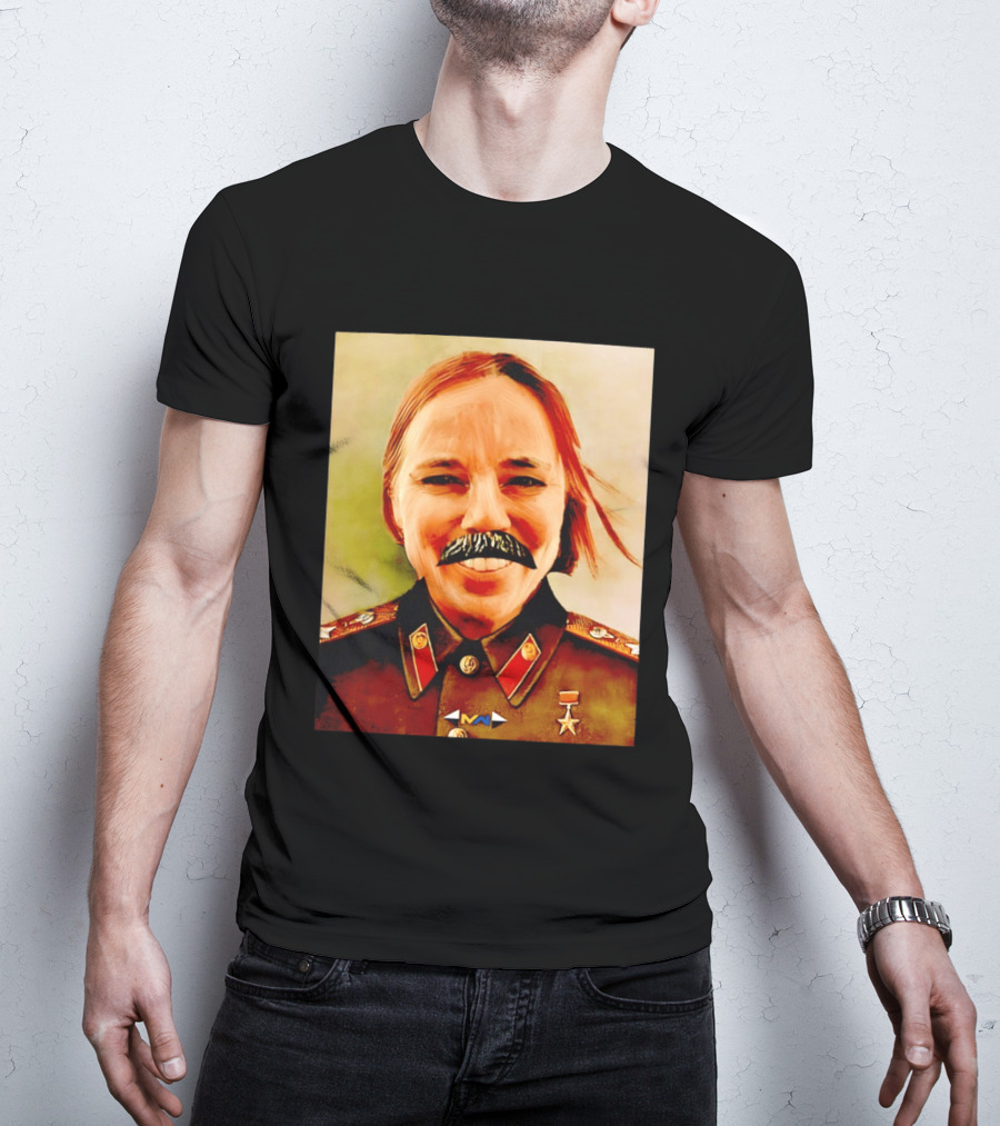 Comrade Bellows Military Portrait Caricature With Mustache T-Shirt