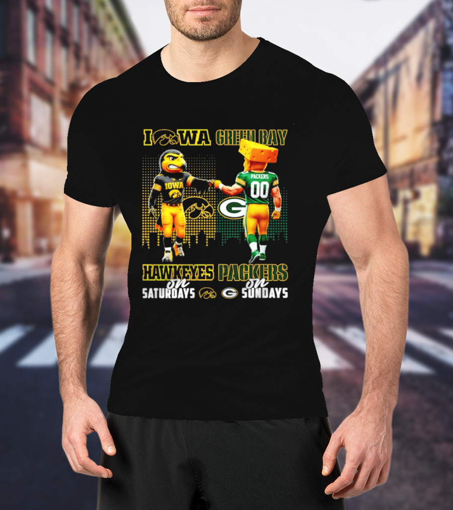 Iowa Hawkeyes On Saturdays Green Bay Packers On Sundays City Skyline T-Shirt
