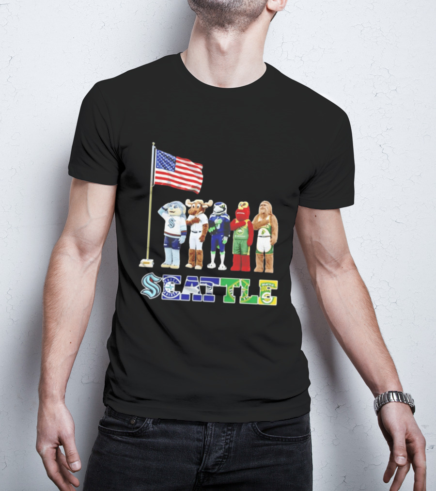 Seattle Kraken Mariners Seahawk Sounders SuperS Salute Flag T-Shirt