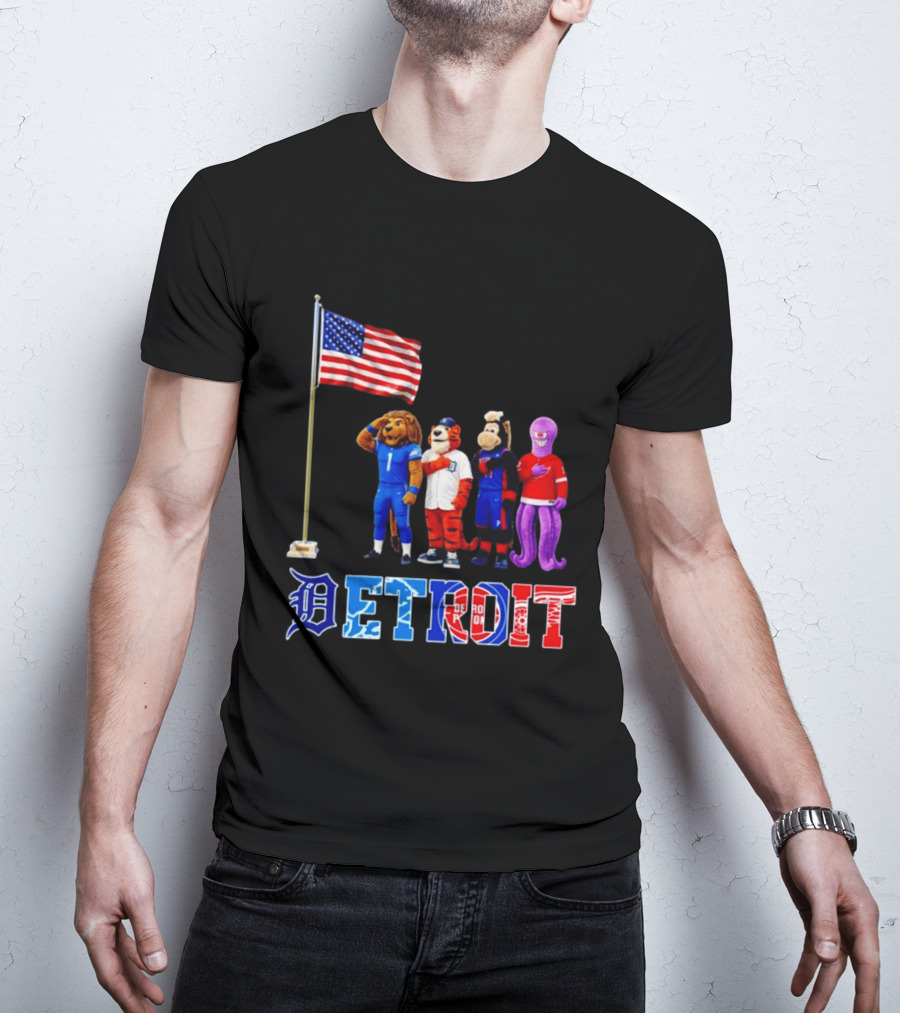 Detroit Mascots Salute American Flag T-Shirt