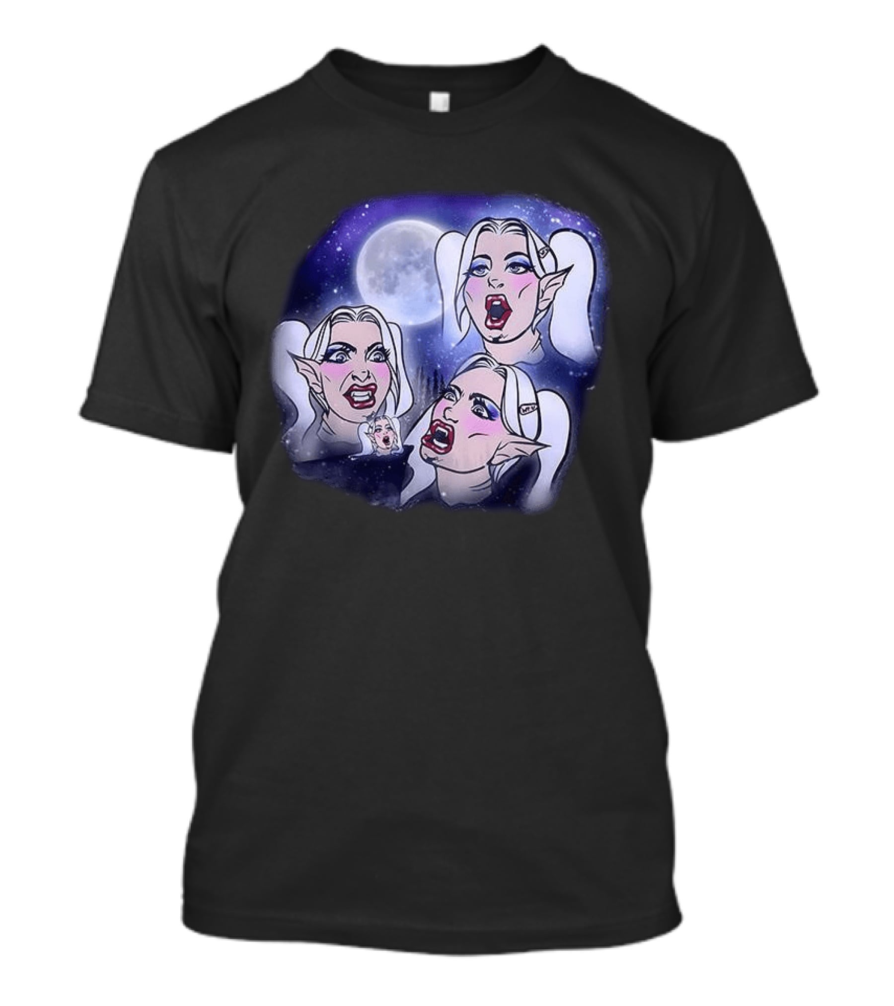 Majestic Howling Wolves Samantha Moonlit Night Fantasy T-Shirt