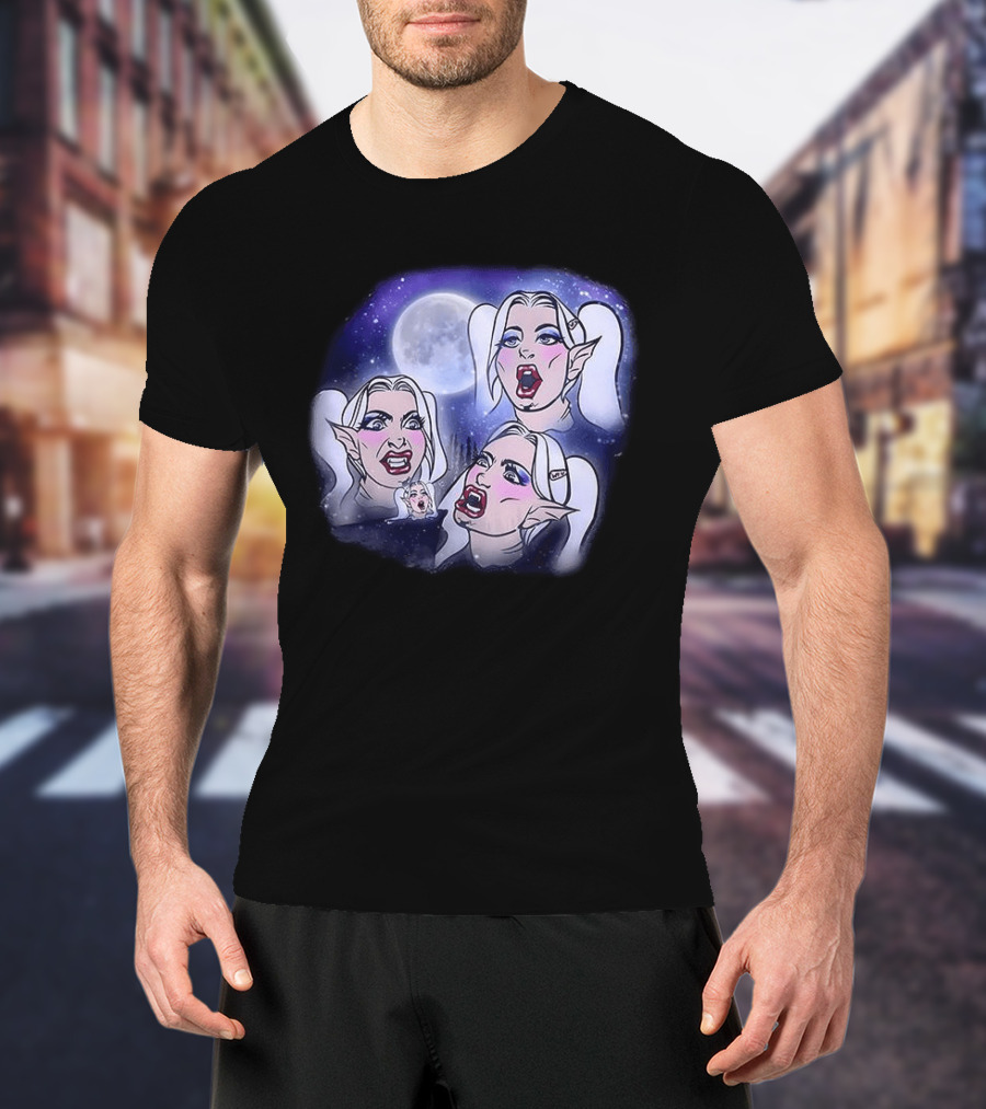 Majestic Howling Wolves Samantha Moonlit Night Fantasy T-Shirt