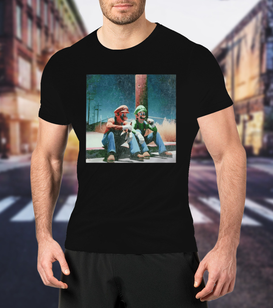 Super Mario Bros Mario And Luigi Relaxing And Drinking Scene T-Shirt