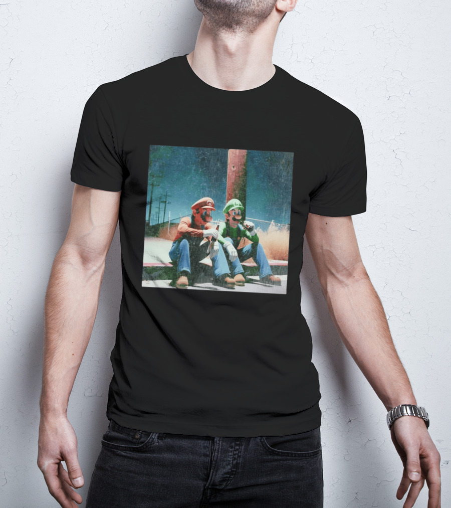 Super Mario Bros Mario And Luigi Relaxing And Drinking Scene T-Shirt
