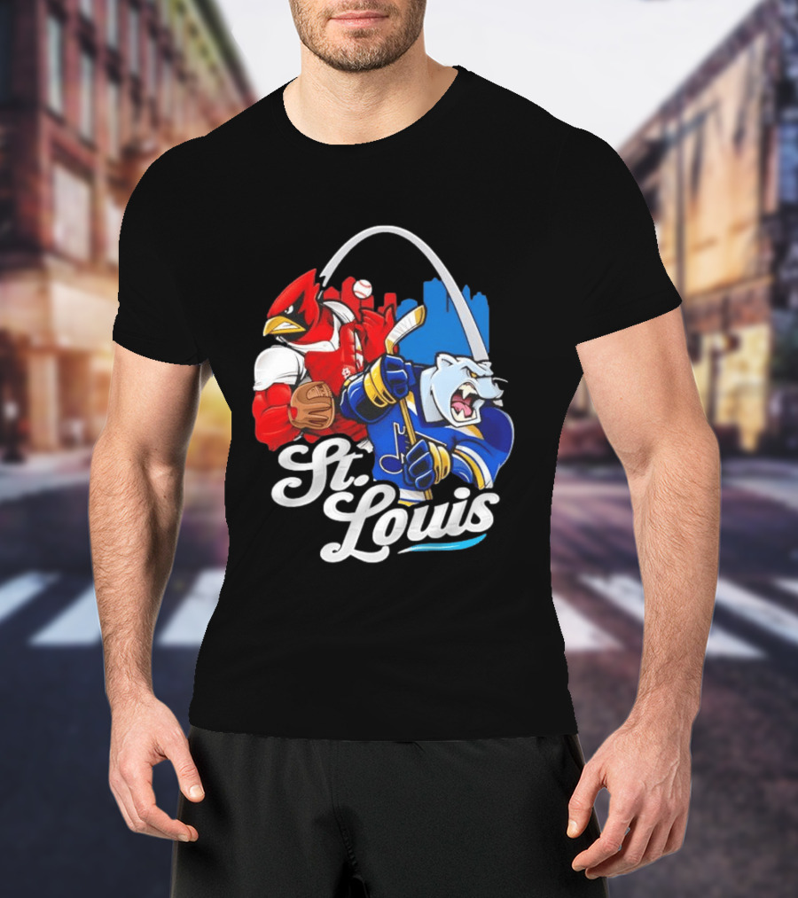 St. Louis Cardinals And St Louis Blues Skyline With Arch Sports Team Fans T-Shirt