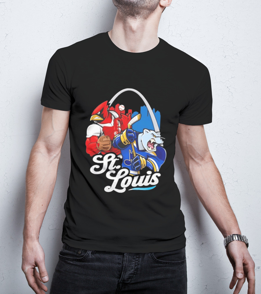 St. Louis Cardinals And St Louis Blues Skyline With Arch Sports Team Fans T-Shirt