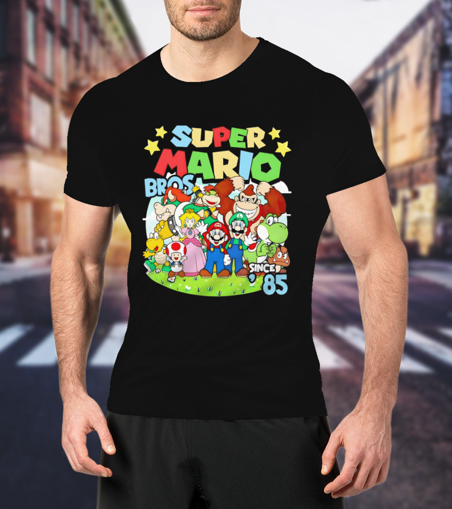 Super Mario Bros Characters And Stars Cartoon Since 85 T-Shirt