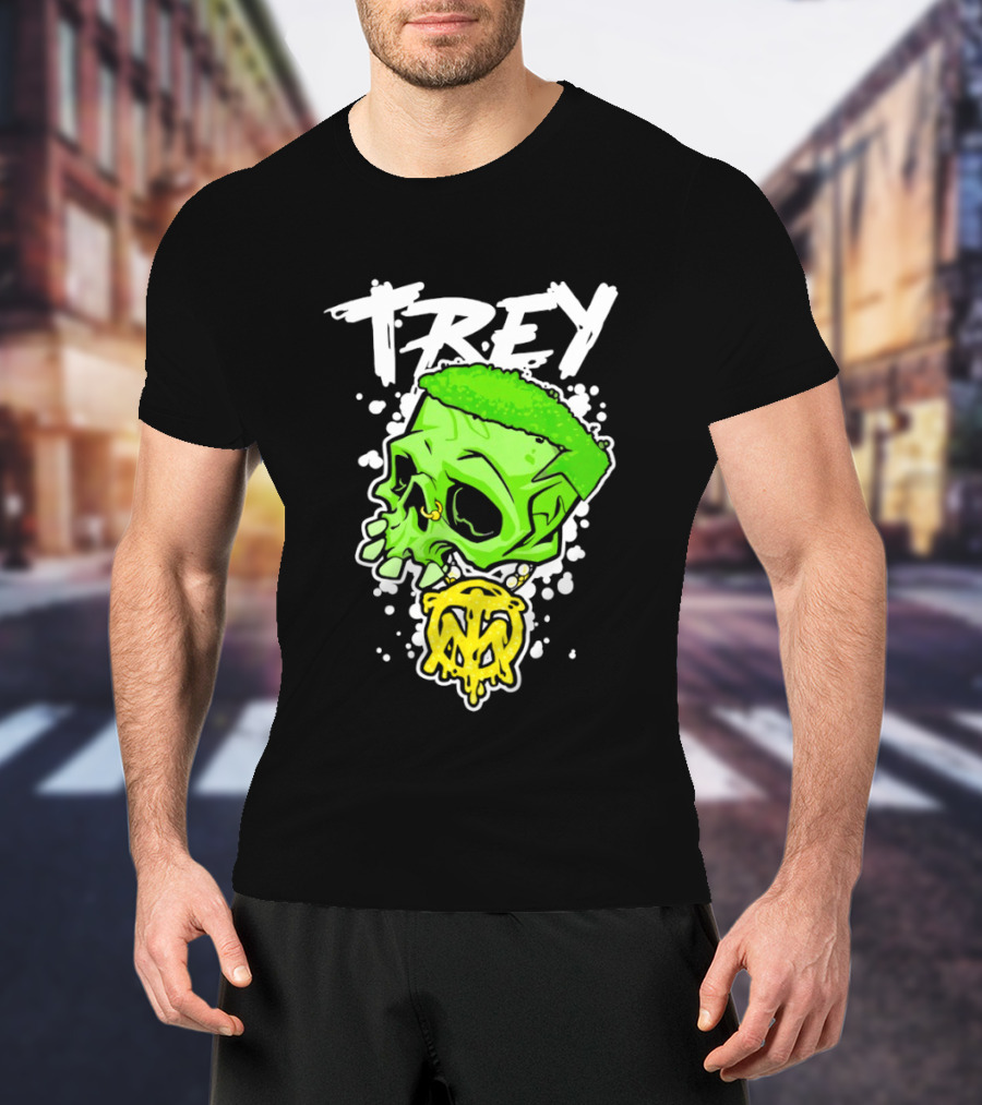 Trey Skull Green Neon Melting Art By Trey Miguel T-Shirt