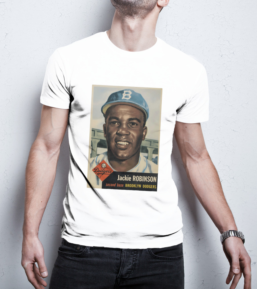 Dodgers Jackie Robinson Second Base Brooklyn Dodgers Topps Baseball Card T-Shirt
