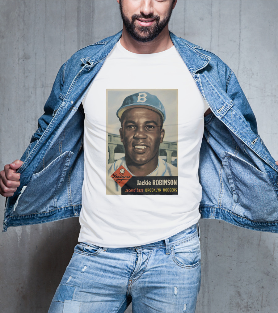 Dodgers Jackie Robinson Second Base Brooklyn Dodgers Topps Baseball Card T-Shirt