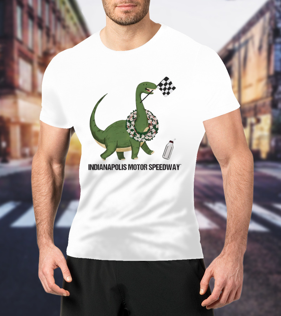 Indianapolis Motor Speedway Dinosaur Checkered Flag Toddler Racing T-Shirt