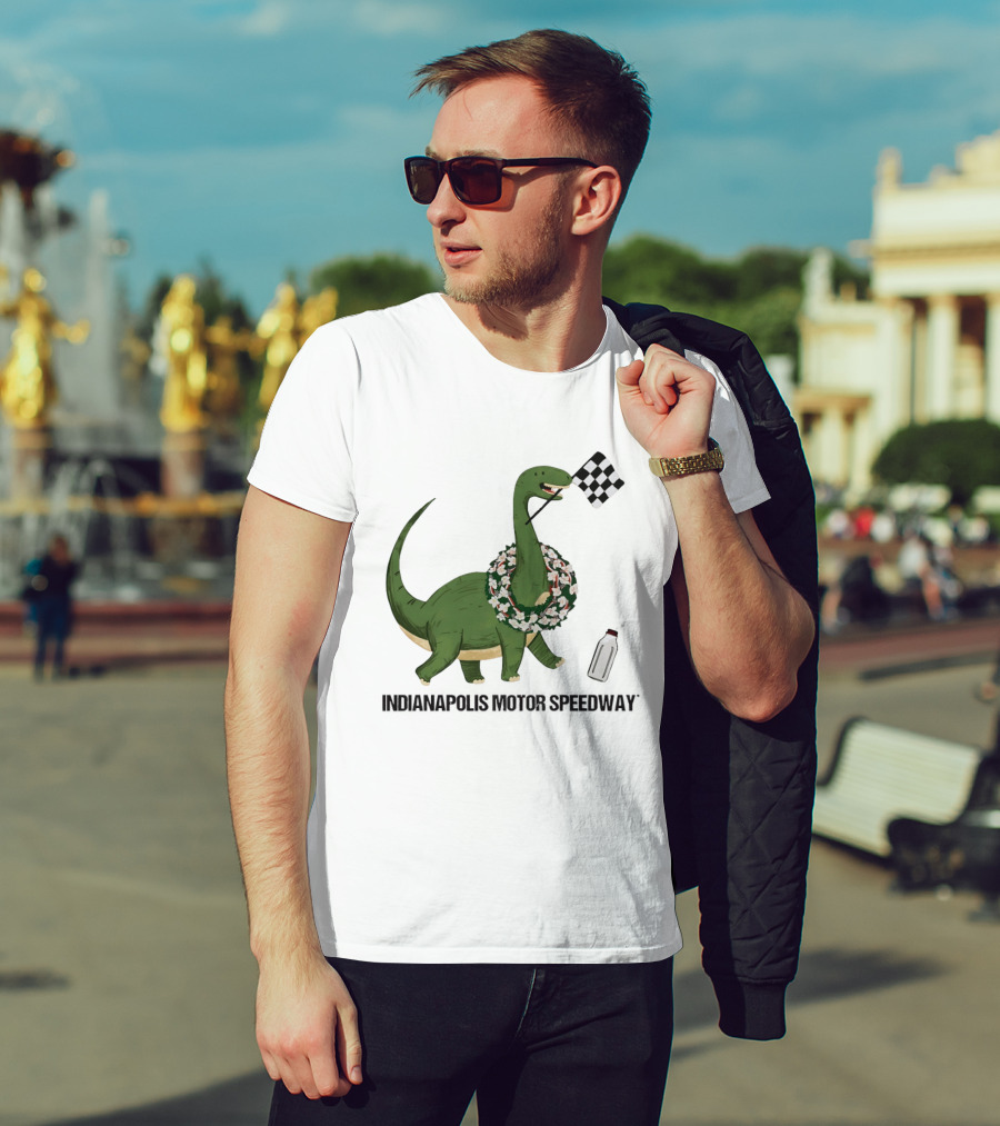Indianapolis Motor Speedway Dinosaur Checkered Flag Toddler Racing T-Shirt