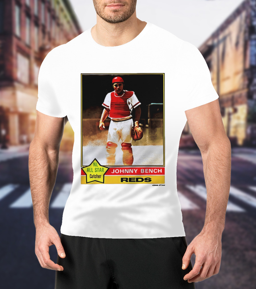Johnny Bench Cincinnati Reds 1976 Topps NL All Star Catcher Retro Card T-Shirt