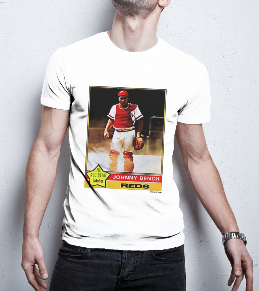 Johnny Bench Cincinnati Reds 1976 Topps NL All Star Catcher Retro Card T-Shirt