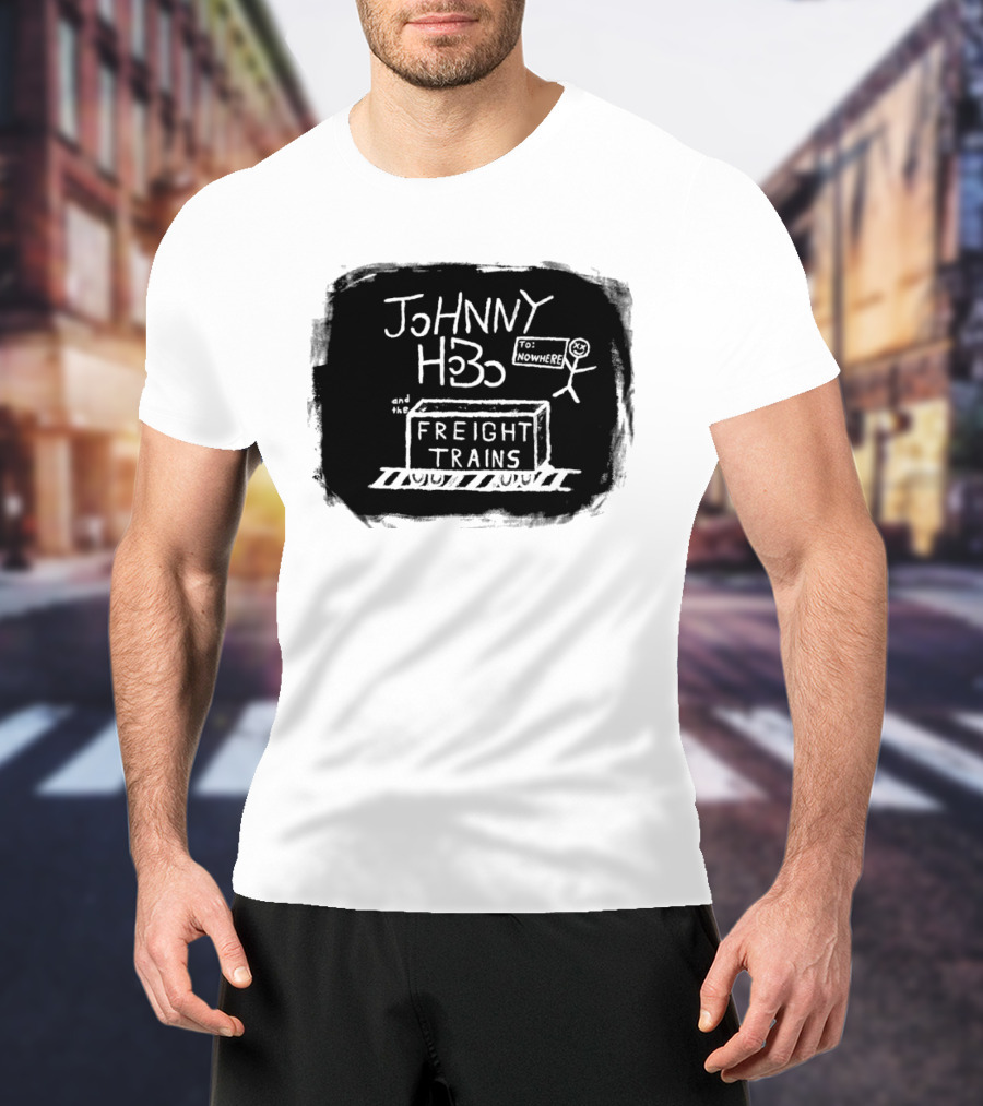 Johnny Hobo Freight Trains Stick Figure Drawing T-Shirt