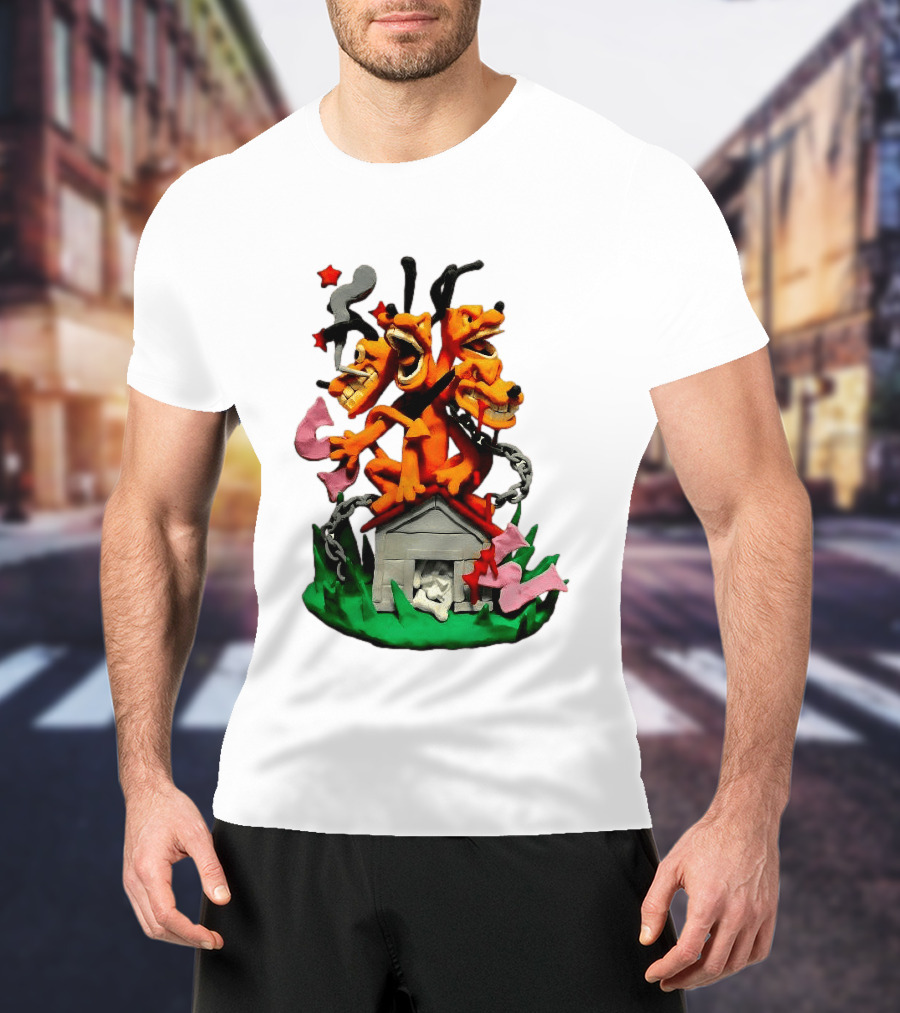 Hell Hound Three Headed Cerberus In Chains With Bone House T-Shirt