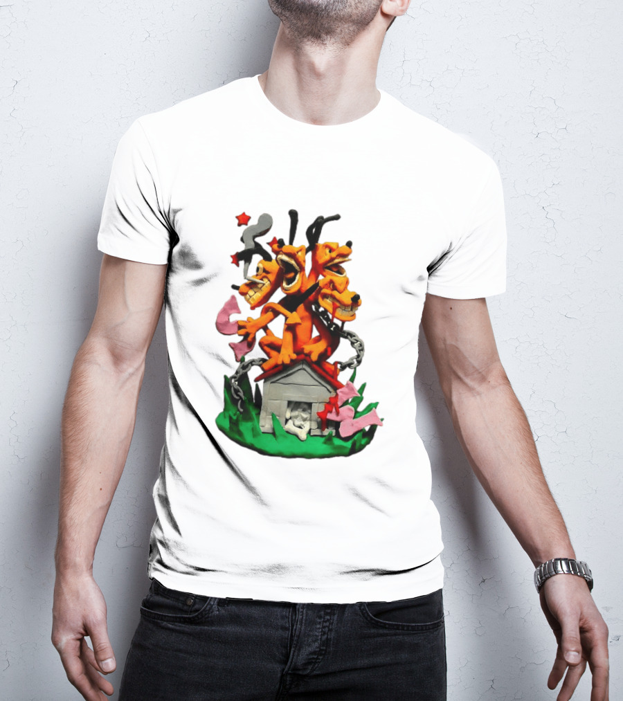 Hell Hound Three Headed Cerberus In Chains With Bone House T-Shirt