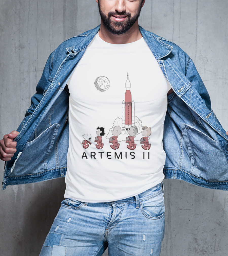 Peanuts Characters Astronaut Outfits Moon Artemis II Rocket T-Shirt
