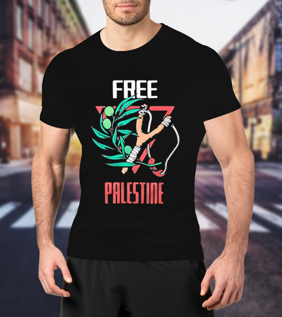 Free Palestine Slingshot And Olive Branch T-Shirt