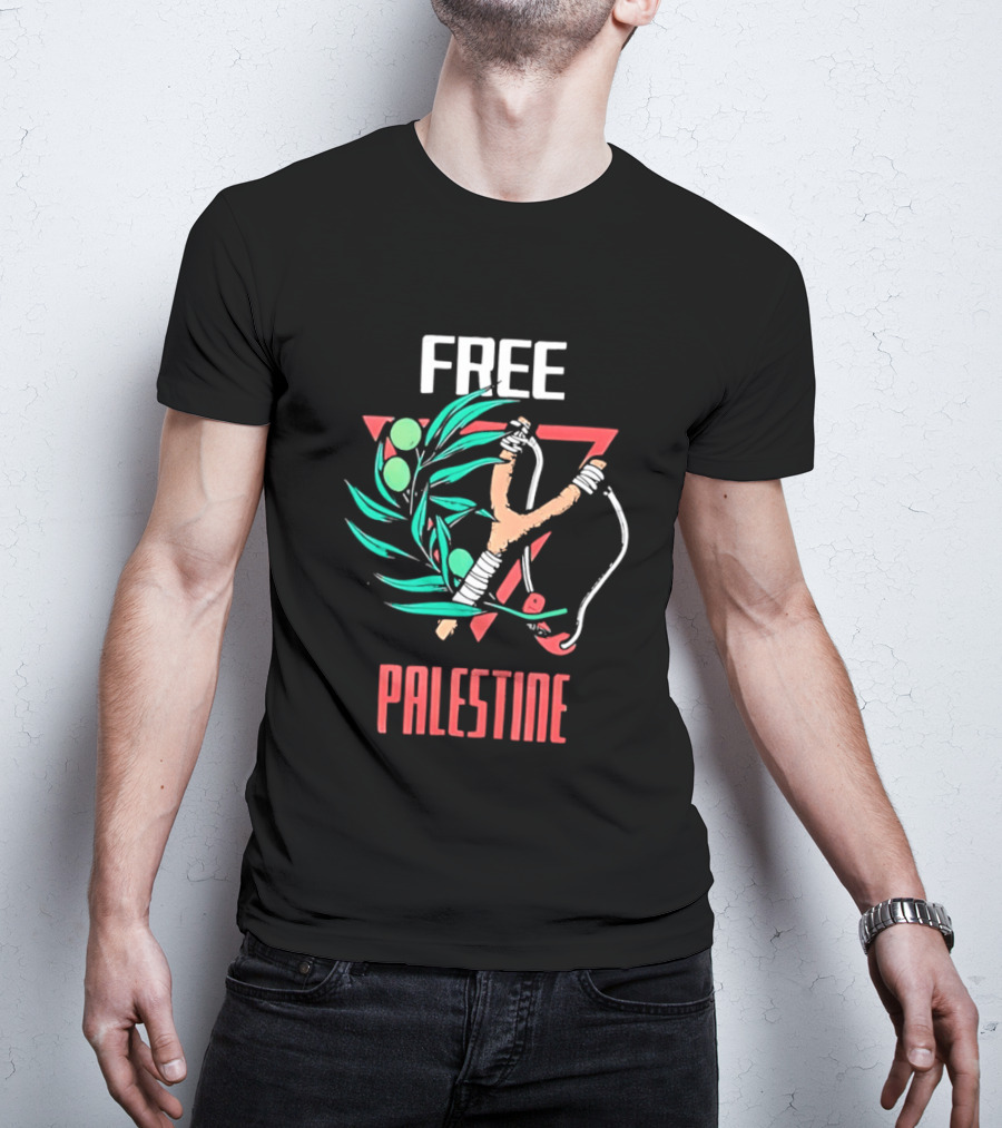 Free Palestine Slingshot And Olive Branch T-Shirt