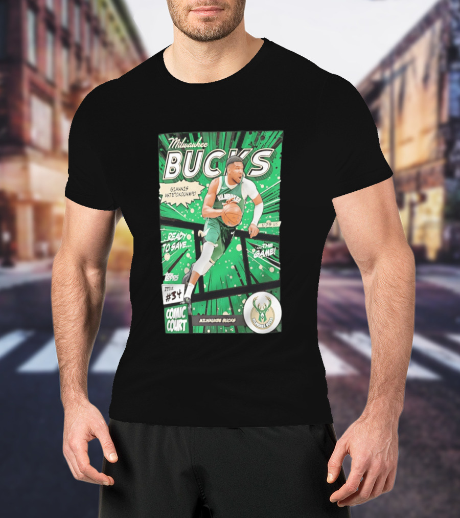 Milwaukee Bucks Giannis Antetokounmpo Comic Court Issue #34 T-Shirt