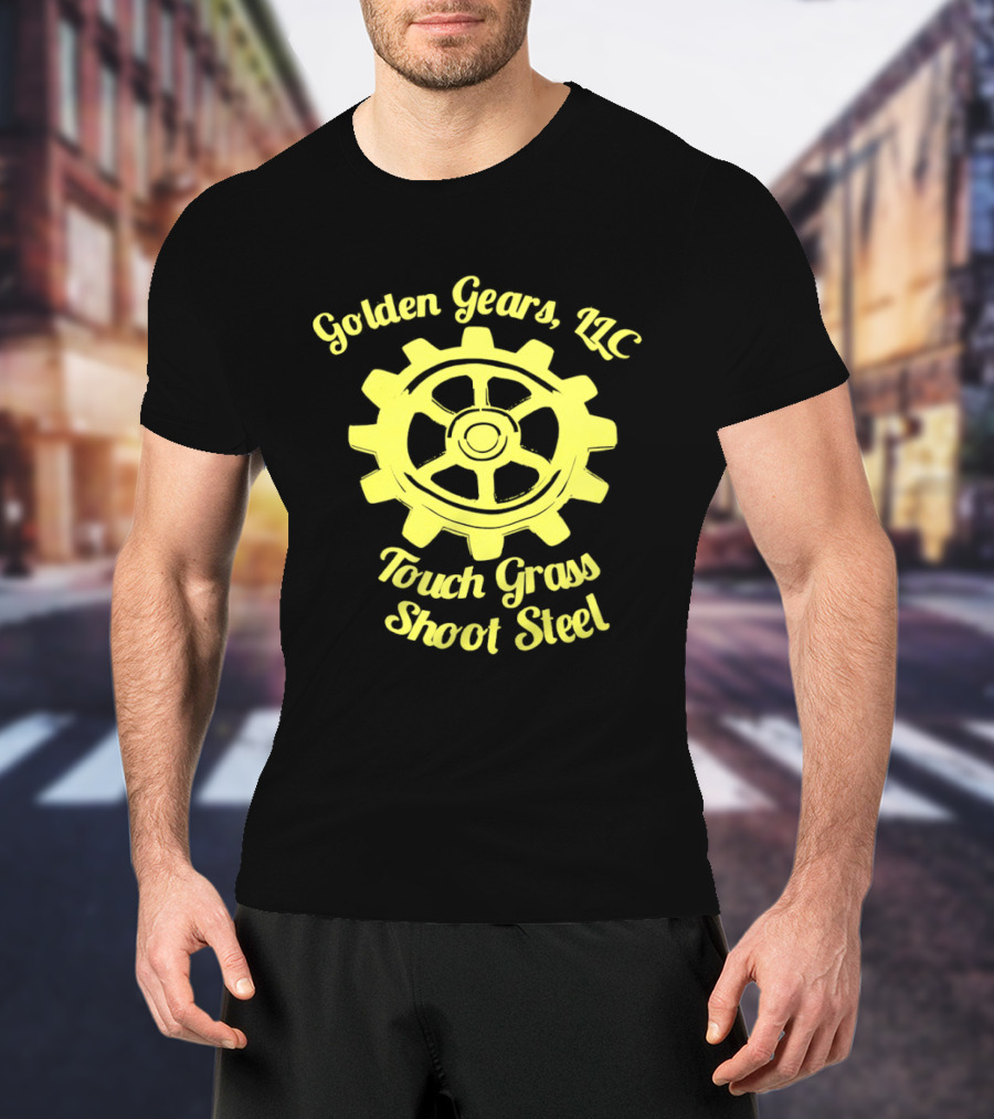 Golden Gears LLC Touch Grass Shoot Steel Gear Image T-Shirt