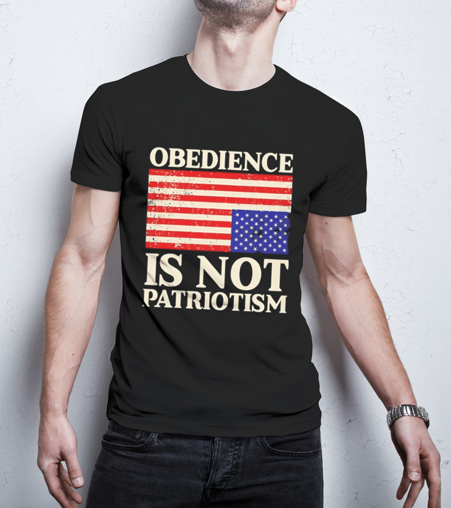 Obedience Is Not Patriotism Distressed Upside Down American Flag T-Shirt