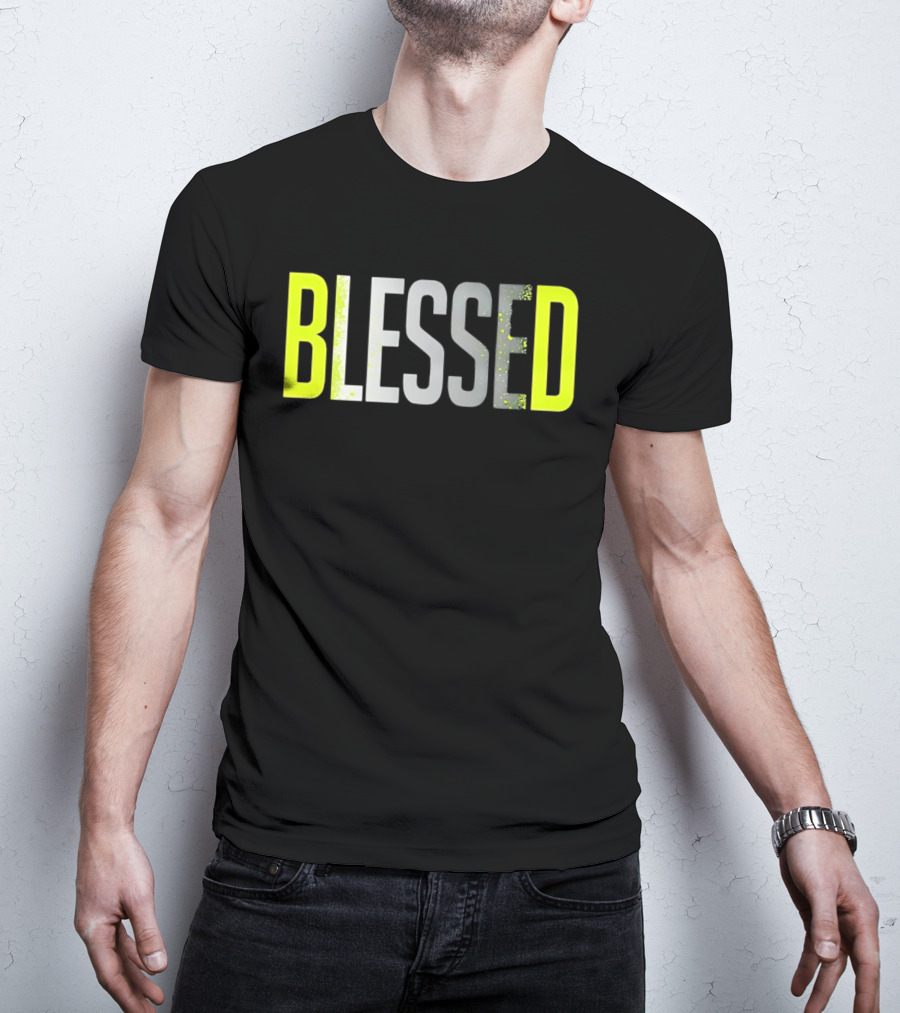 Blessed Neon Yellow Bold Text Vivid Splash Effect T-Shirt