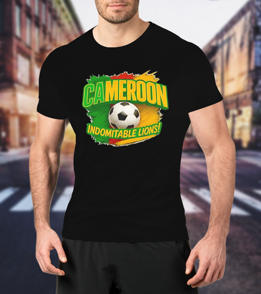 Cameroon Indomitable Lions Soccer Ball Icon With Colorful Brush Strokes T-Shirt
