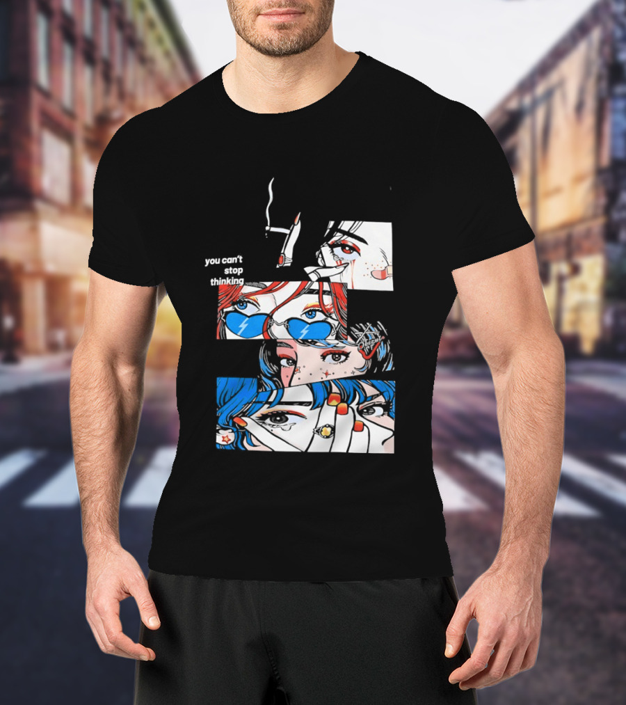 Rapidstreet Men Harajuku You Can't Stop Thinking Anime Vibrant Character Aesthetic T-Shirt
