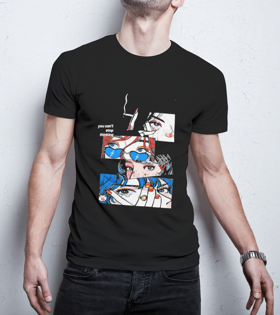 Rapidstreet Men Harajuku You Can't Stop Thinking Anime Vibrant Character Aesthetic T-Shirt