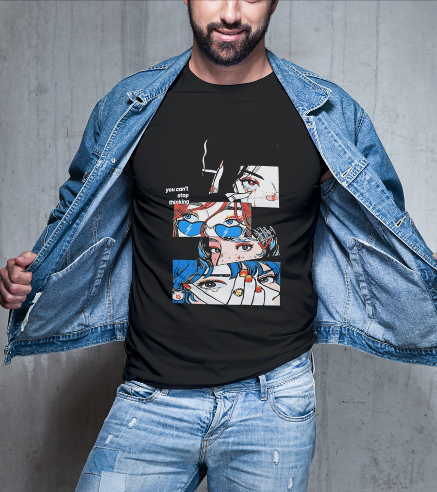 Rapidstreet Men Harajuku You Can't Stop Thinking Anime Vibrant Character Aesthetic T-Shirt