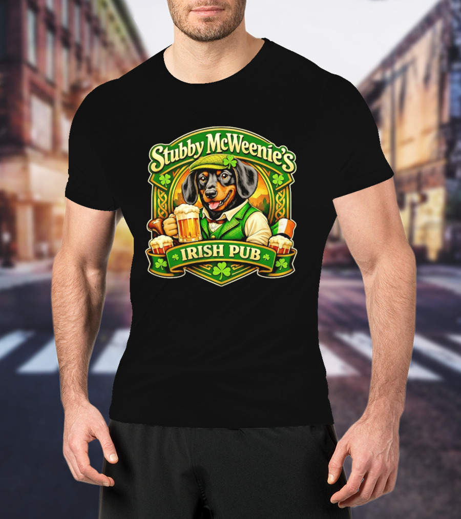 Stubby McWeenie's Irish Pub Dachshund Beer St Patrick's Day T-Shirt